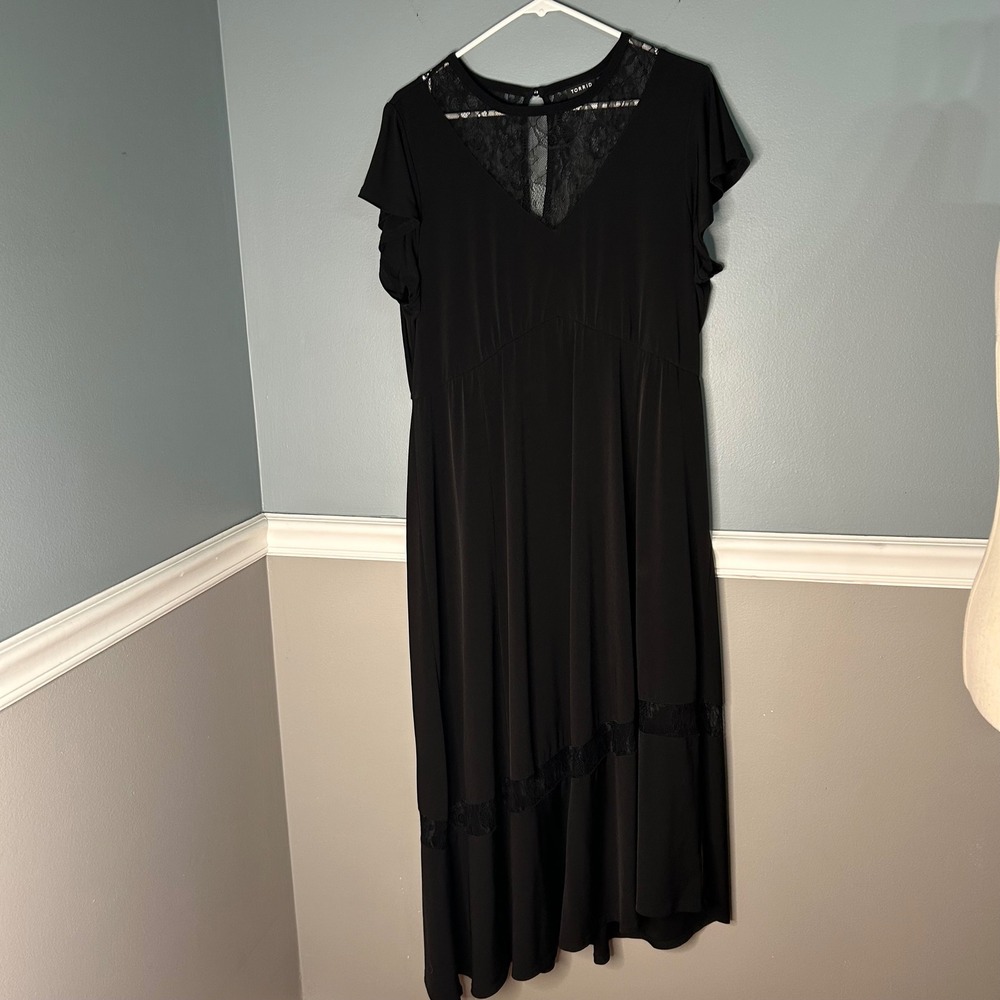 Torrid Black Lace Inset Empire Waist High Low Midi Dress Plus Size 2 2X